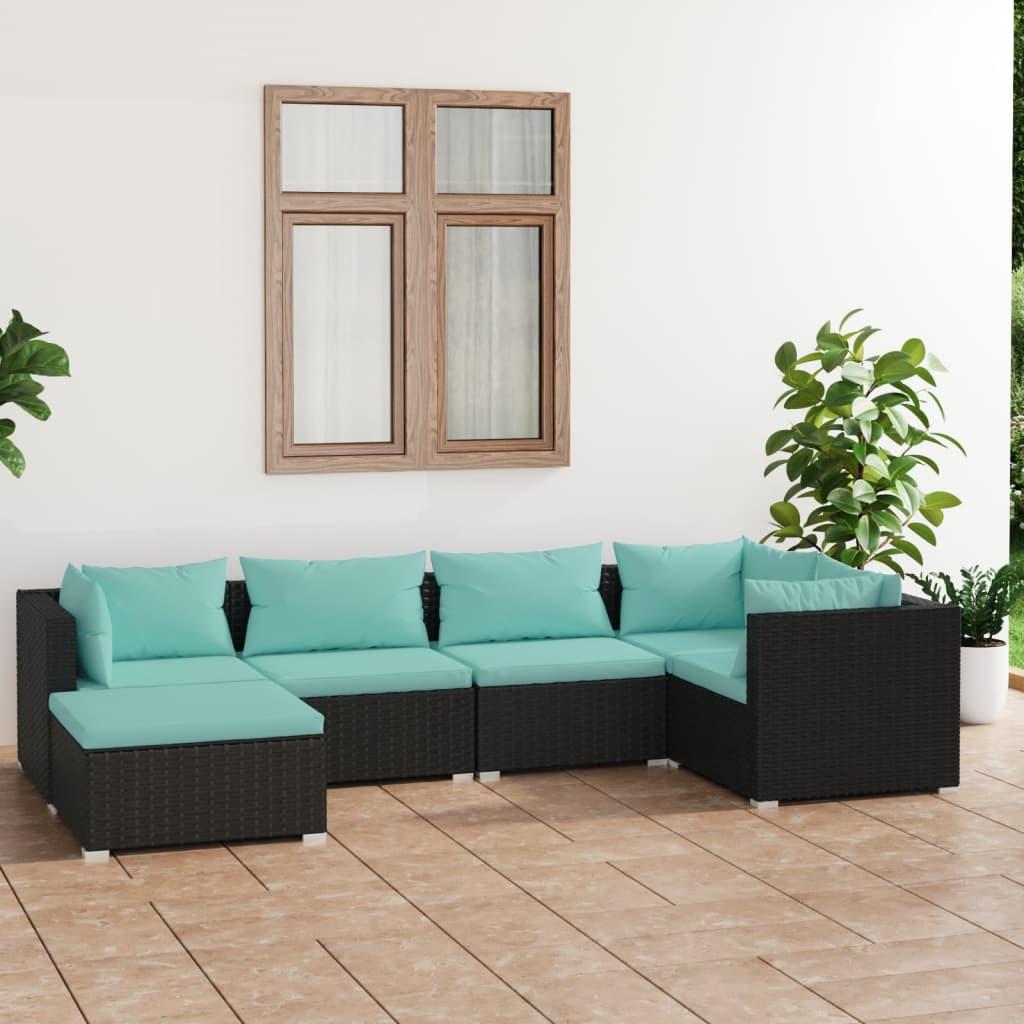 6 Piece Garden Lounge Set with Cushions Poly Rattan Black