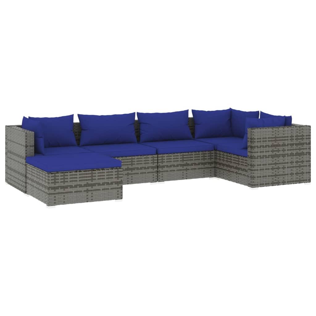 6 Piece Garden Lounge Set with Cushions Poly Rattan Grey