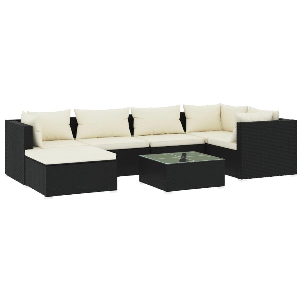 7 Piece Garden Lounge Set with Cushions Poly Rattan Black