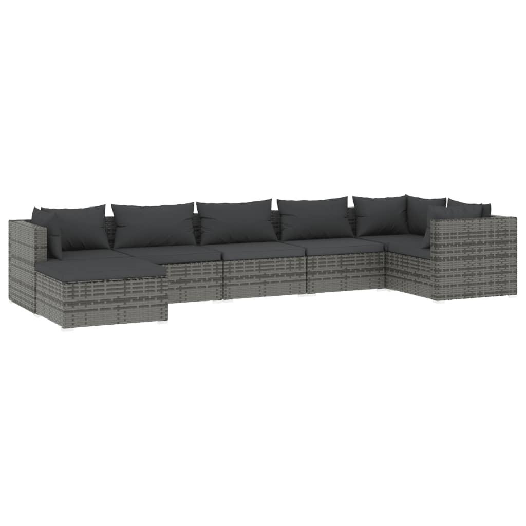 7 Piece Garden Lounge Set with Cushions Poly Rattan Grey