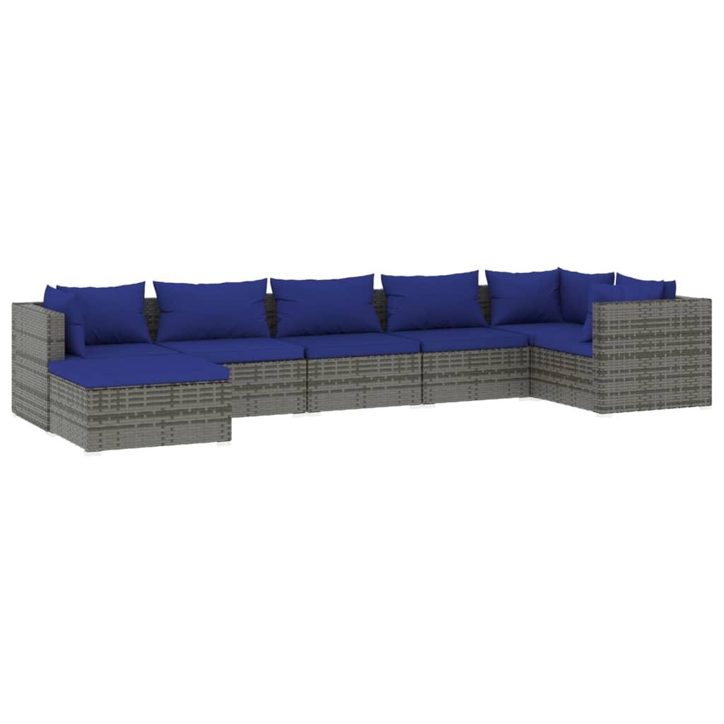 7 Piece Garden Lounge Set with Cushions Poly Rattan Grey