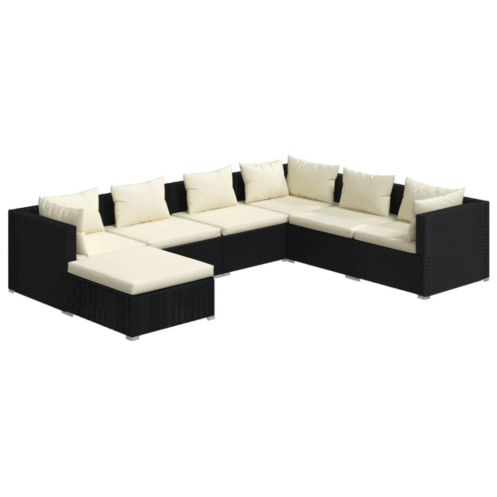 7 Piece Garden Lounge Set with Cushions Poly Rattan Black