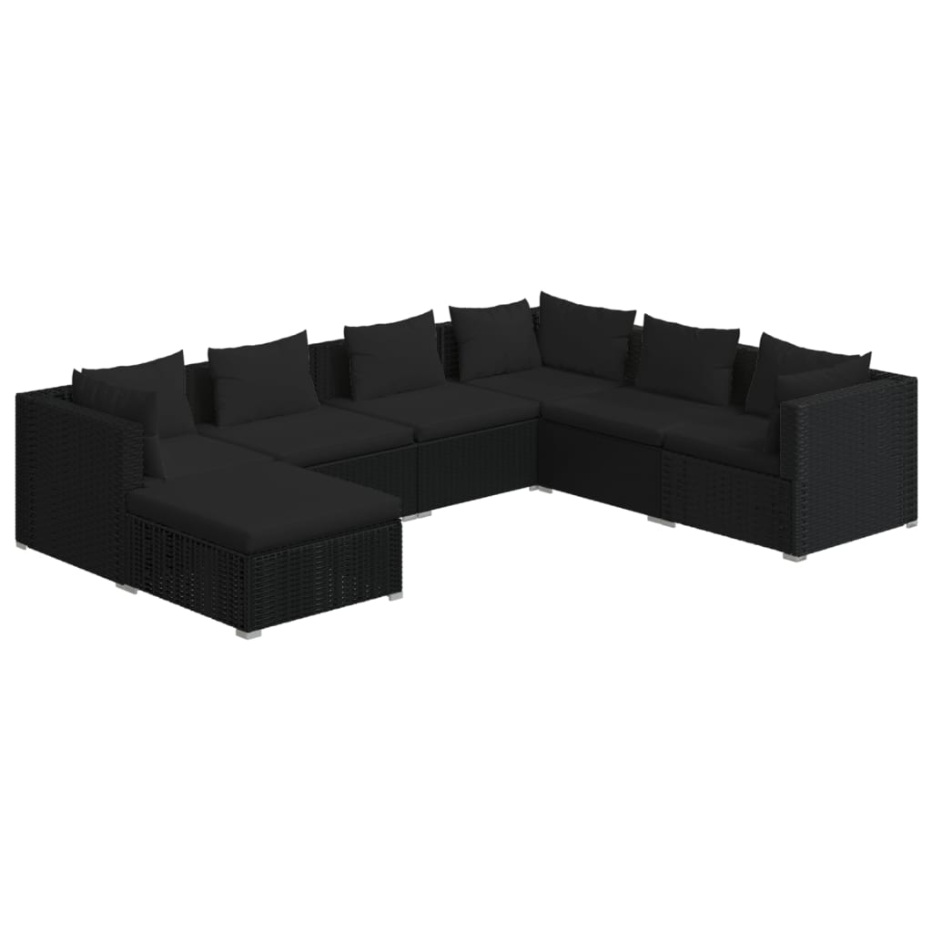 7 Piece Garden Lounge Set with Cushions Poly Rattan Black