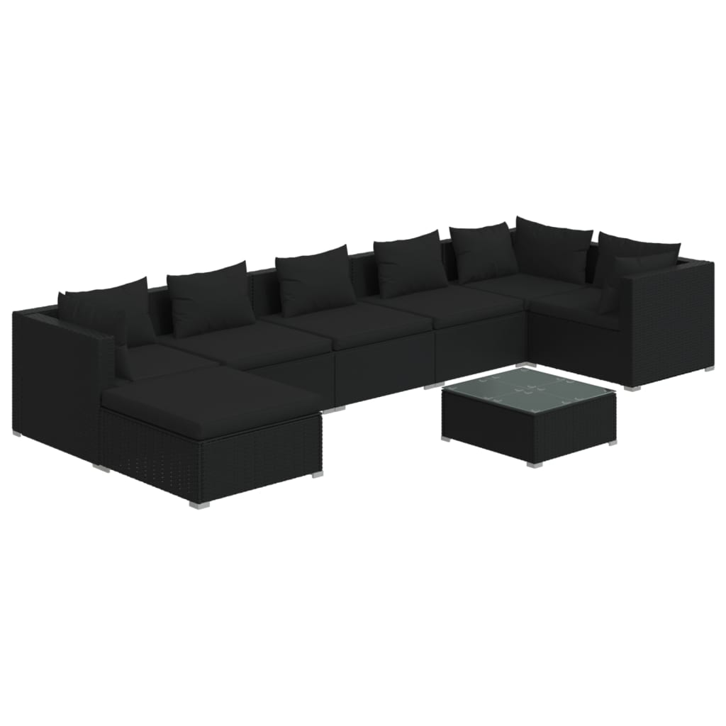 8 Piece Garden Lounge Set with Cushions Poly Rattan Black