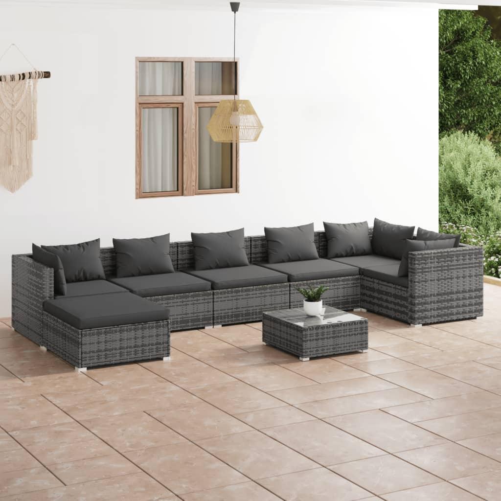 8 Piece Garden Lounge Set with Cushions Poly Rattan Grey
