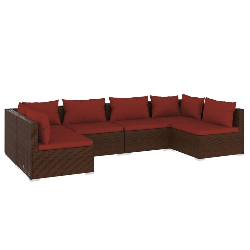 6 Piece Garden Lounge Set with Cushions Poly Rattan Brown