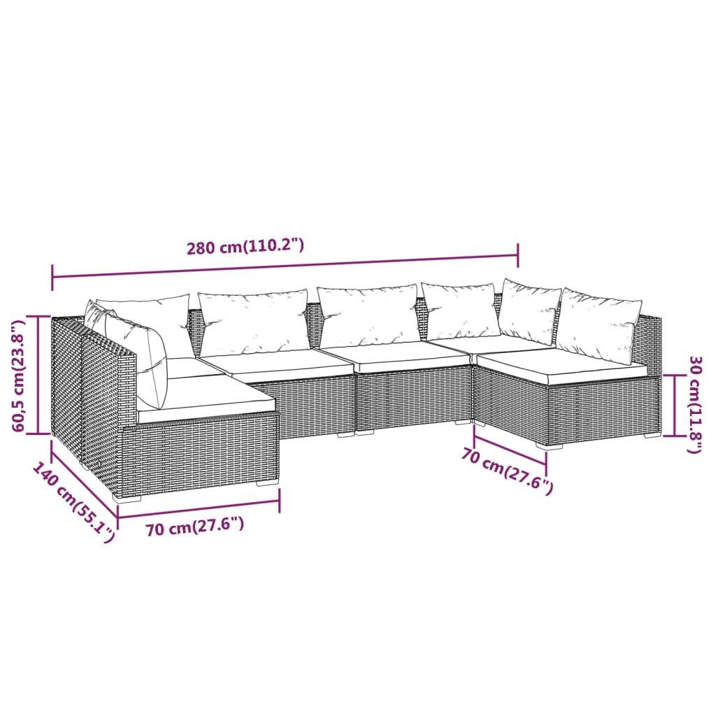 6 Piece Garden Lounge Set with Cushions Poly Rattan Brown