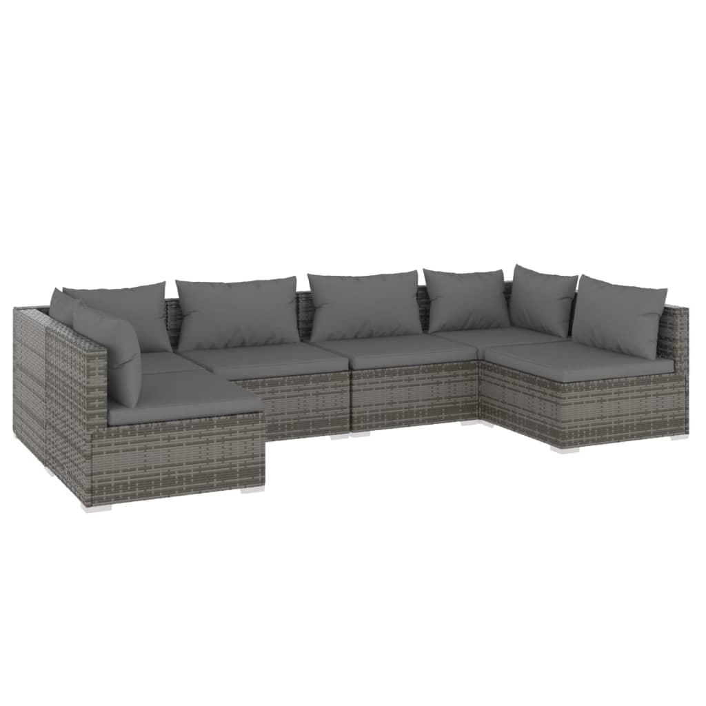 6 Piece Garden Lounge Set with Cushions Poly Rattan Grey
