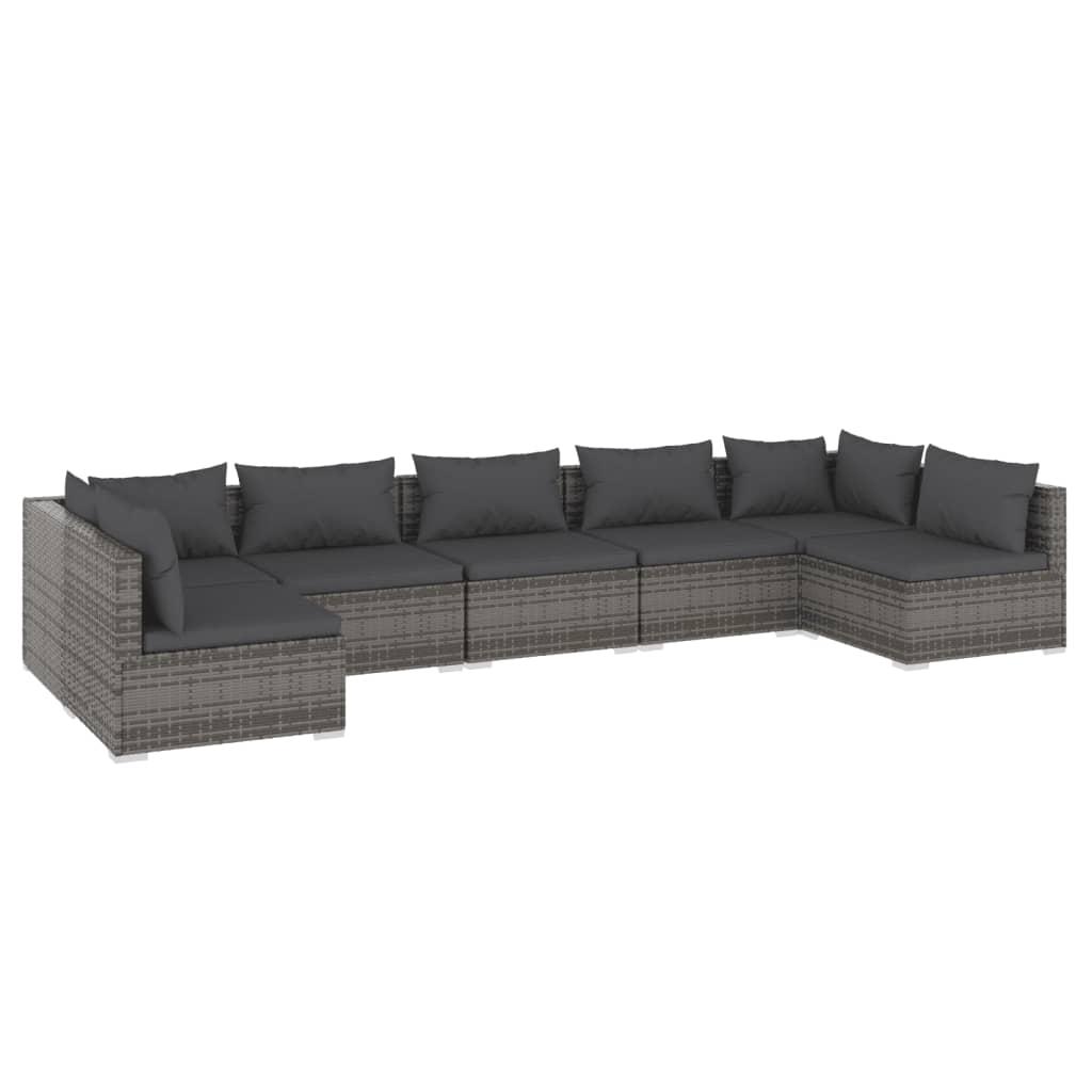 7 Piece Garden Lounge Set with Cushions Poly Rattan Grey