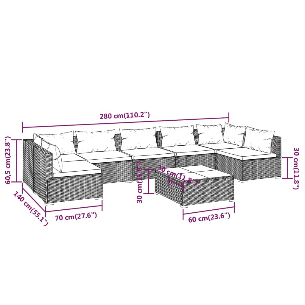 8 Piece Garden Lounge Set with Cushions Poly Rattan Black