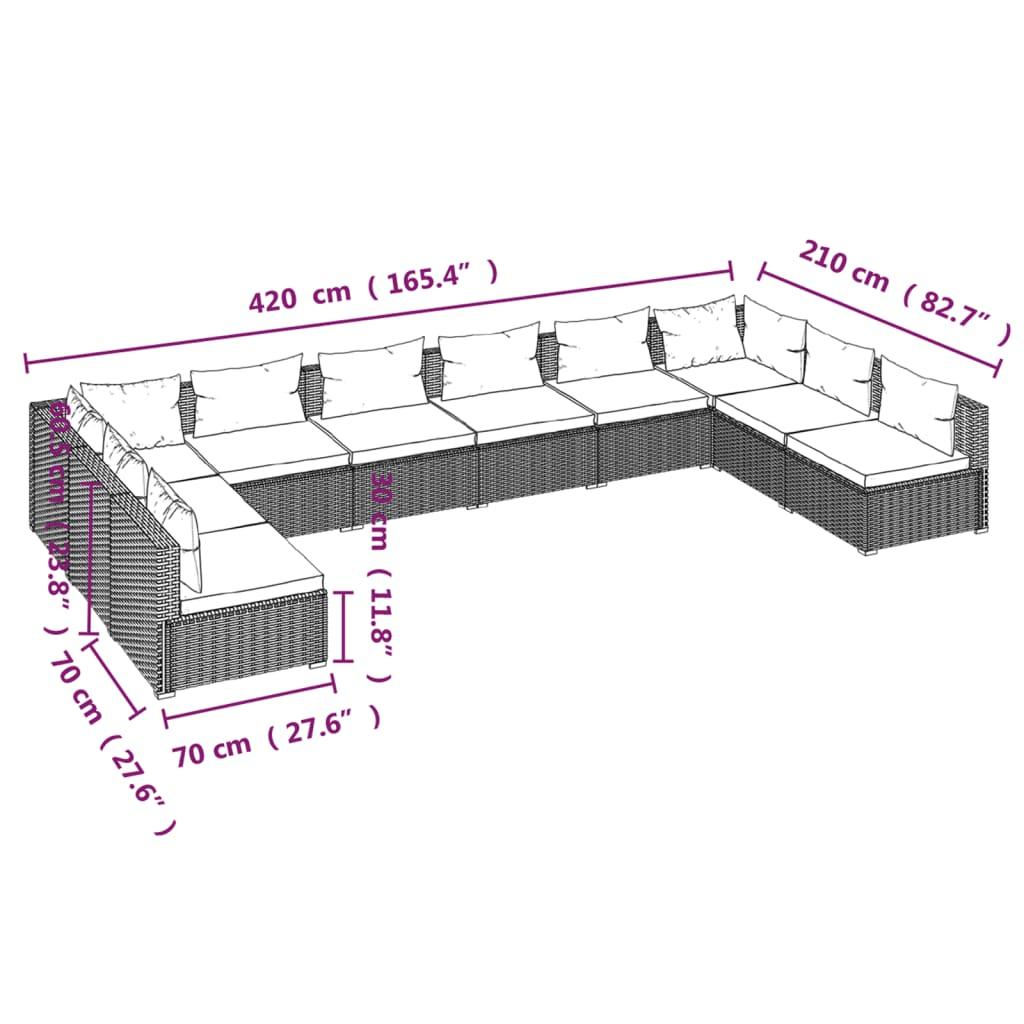 10 Piece Garden Lounge Set with Cushions Poly Rattan Black