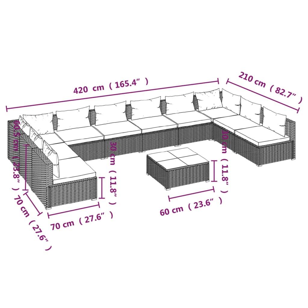 11 Piece Garden Lounge Set with Cushions Poly Rattan Black