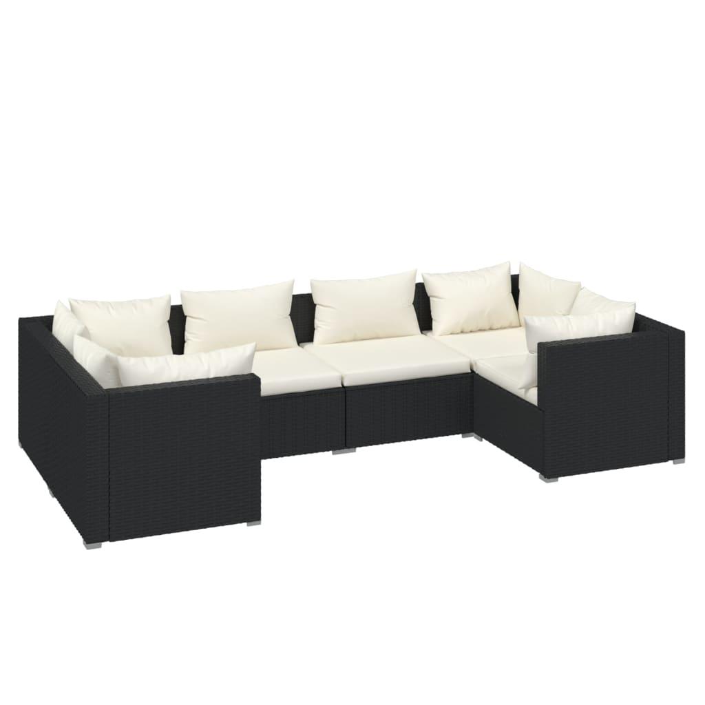 6 Piece Garden Lounge Set with Cushions Poly Rattan Black