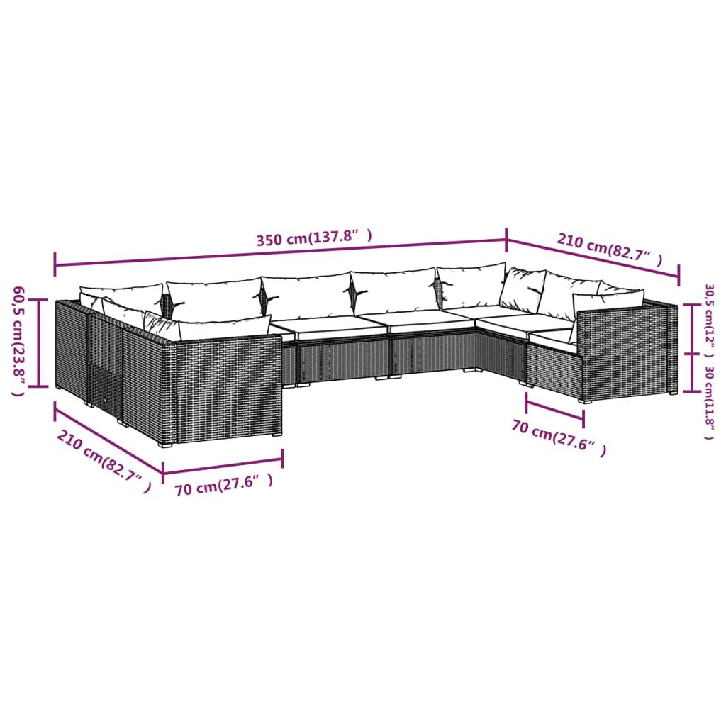 9 Piece Garden Lounge Set with Cushions Poly Rattan Brown