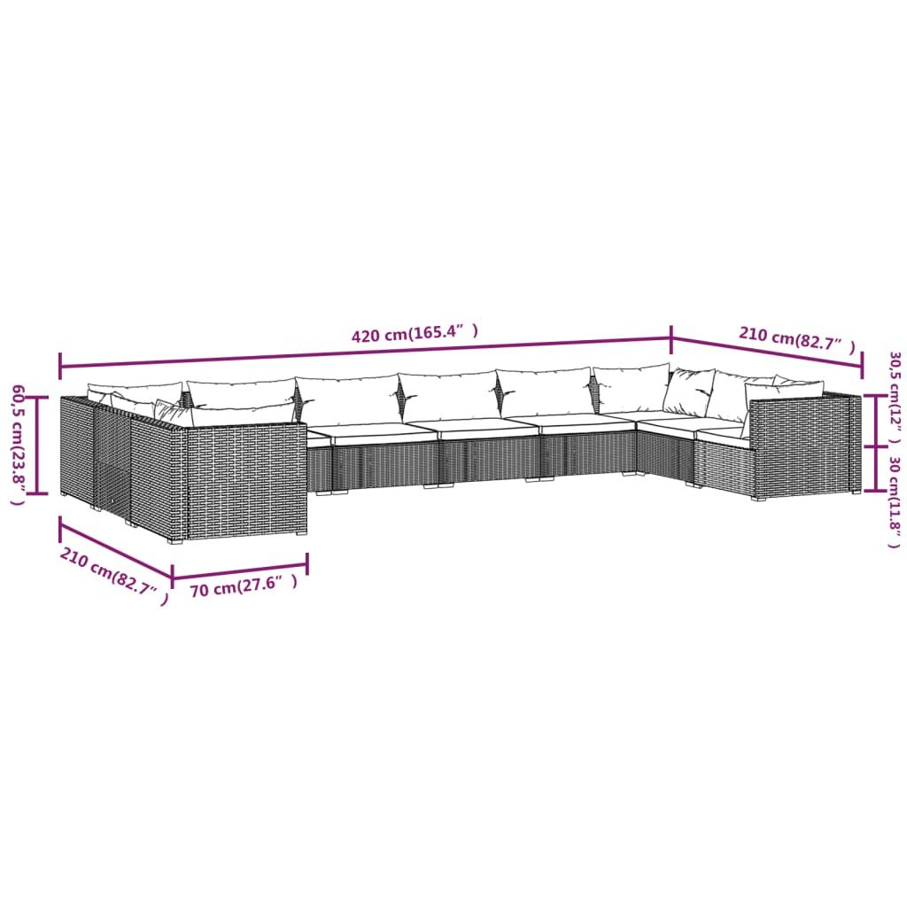 10 Piece Garden Lounge Set with Cushions Poly Rattan Grey