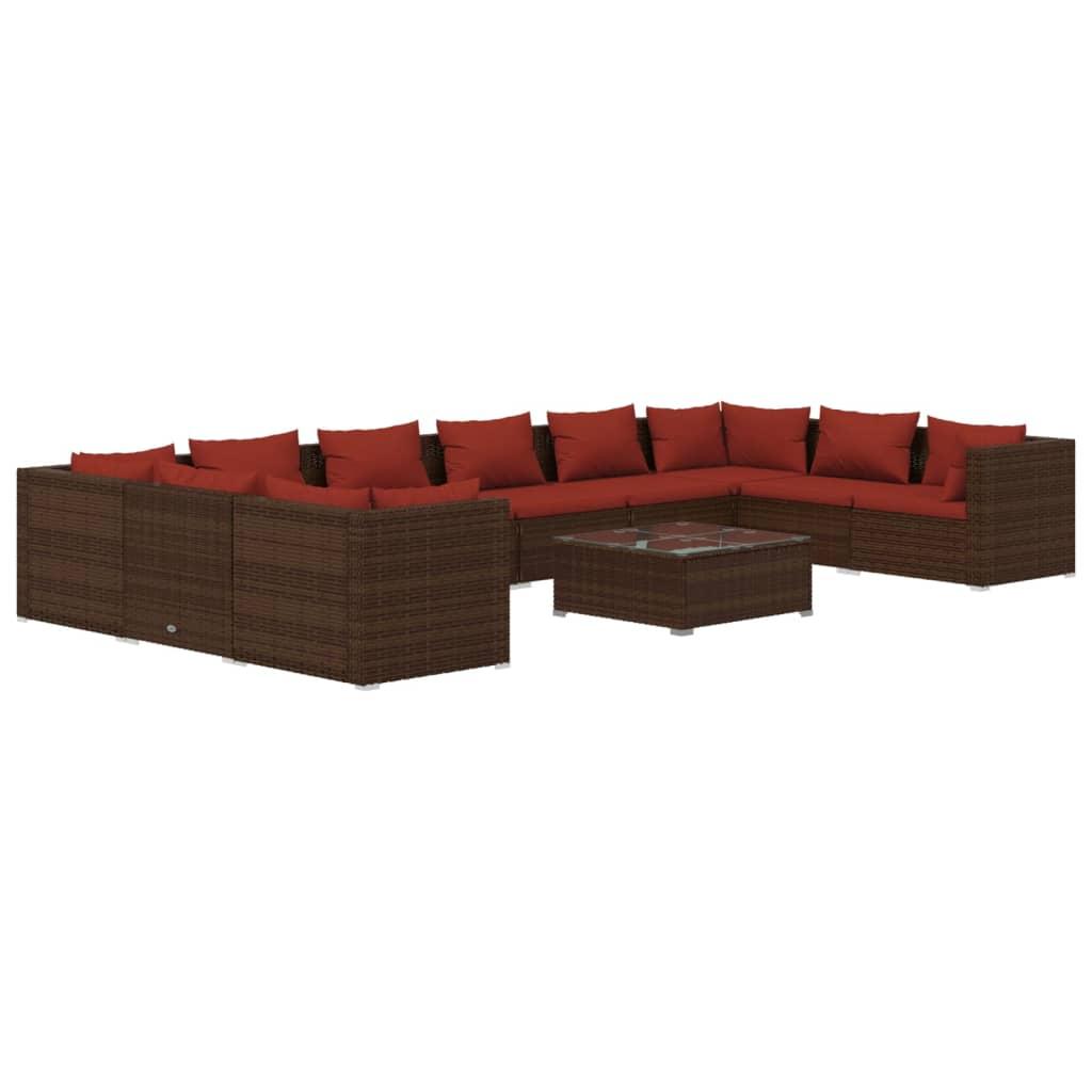11 Piece Garden Lounge Set with Cushions Poly Rattan Brown