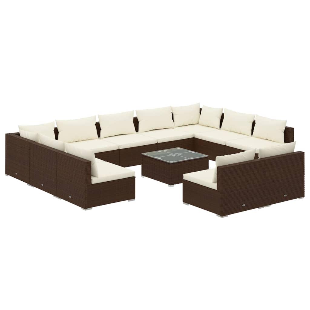 12 Piece Garden Lounge Set with Cushions Brown Poly Rattan