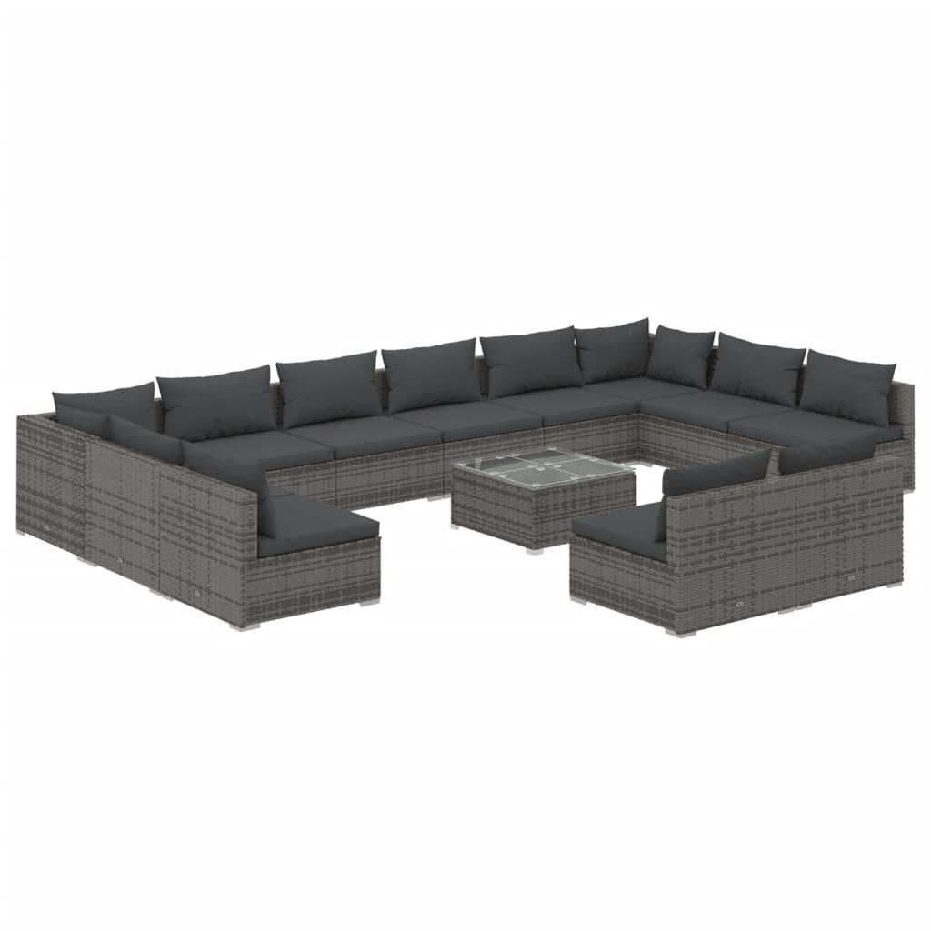 13 Piece Garden Lounge Set with Cushions Grey Poly Rattan