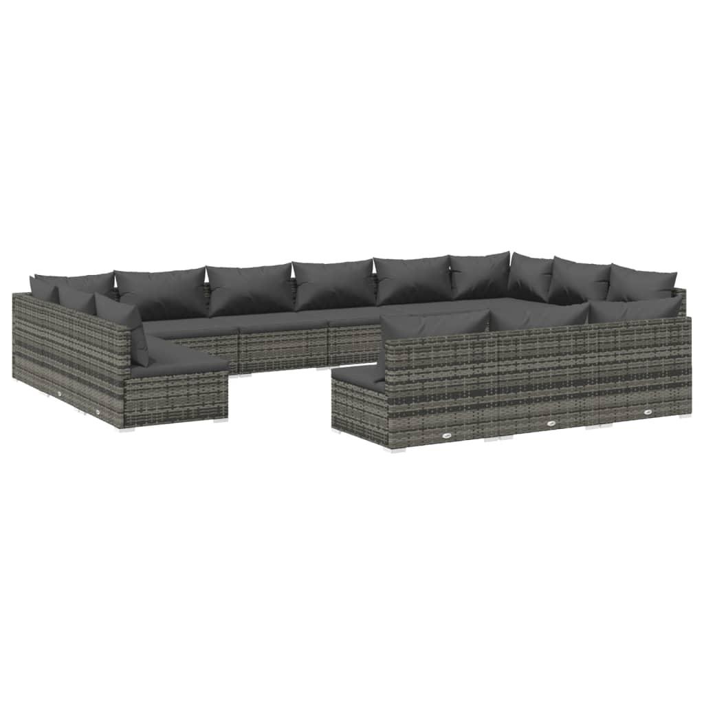 13 Piece Garden Lounge Set with Cushions Grey Poly Rattan