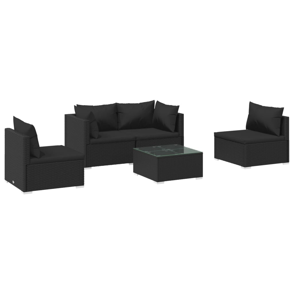 5 Piece Garden Lounge Set with Cushions Poly Rattan Black