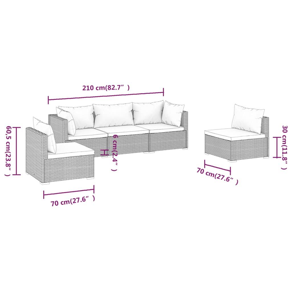 5 Piece Garden Lounge Set with Cushions Poly Rattan Grey