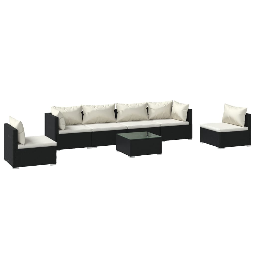 7 Piece Garden Lounge Set with Cushions Poly Rattan Black