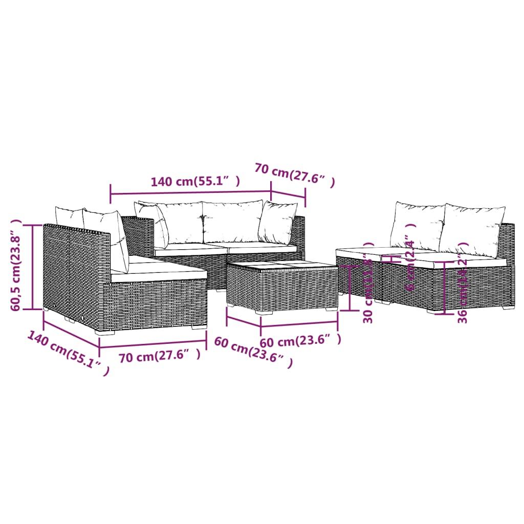 7 Piece Garden Lounge Set with Cushions Poly Rattan Grey