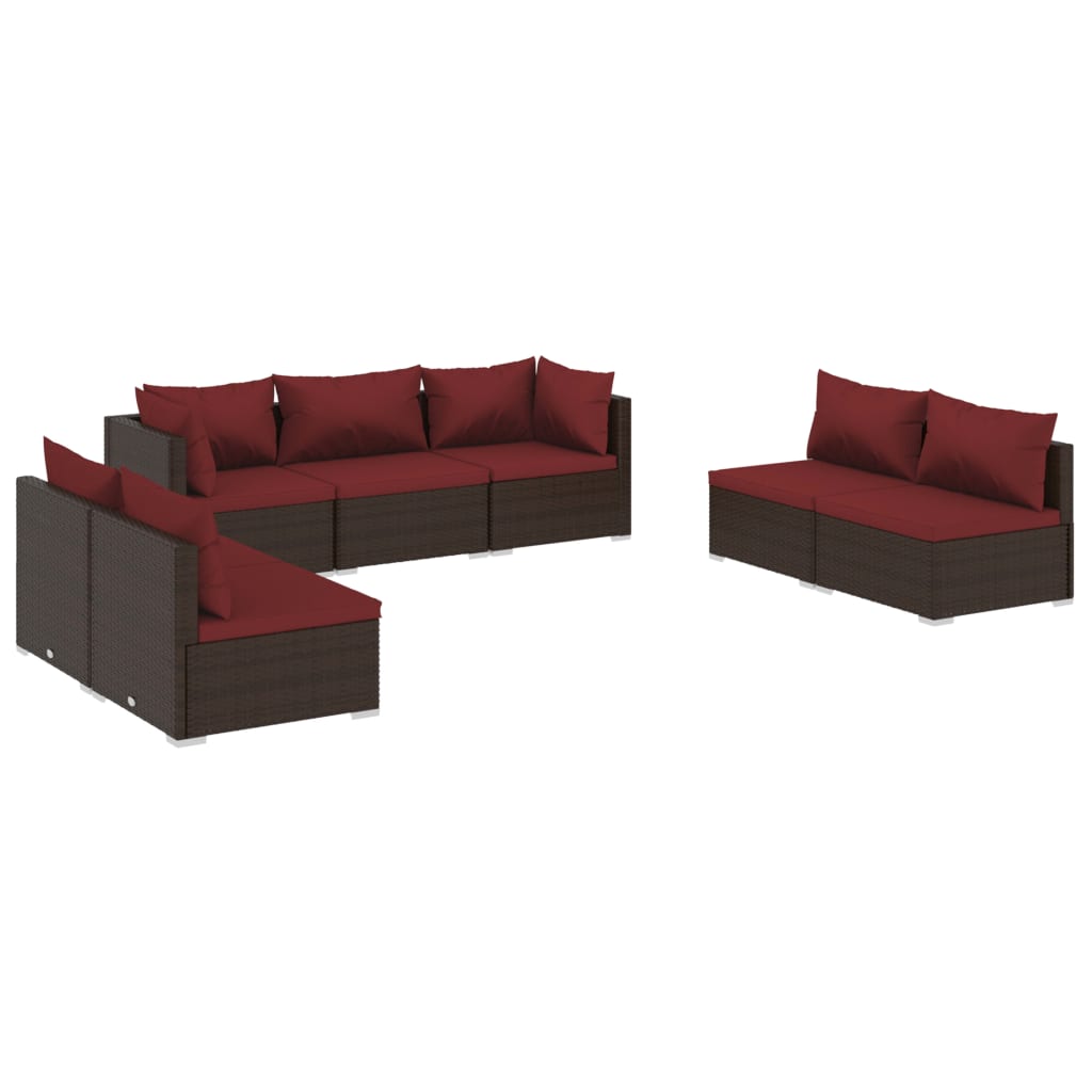 7 Piece Garden Lounge Set with Cushions Poly Rattan Brown