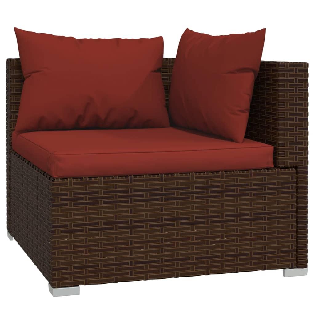 7 Piece Garden Lounge Set with Cushions Poly Rattan Brown