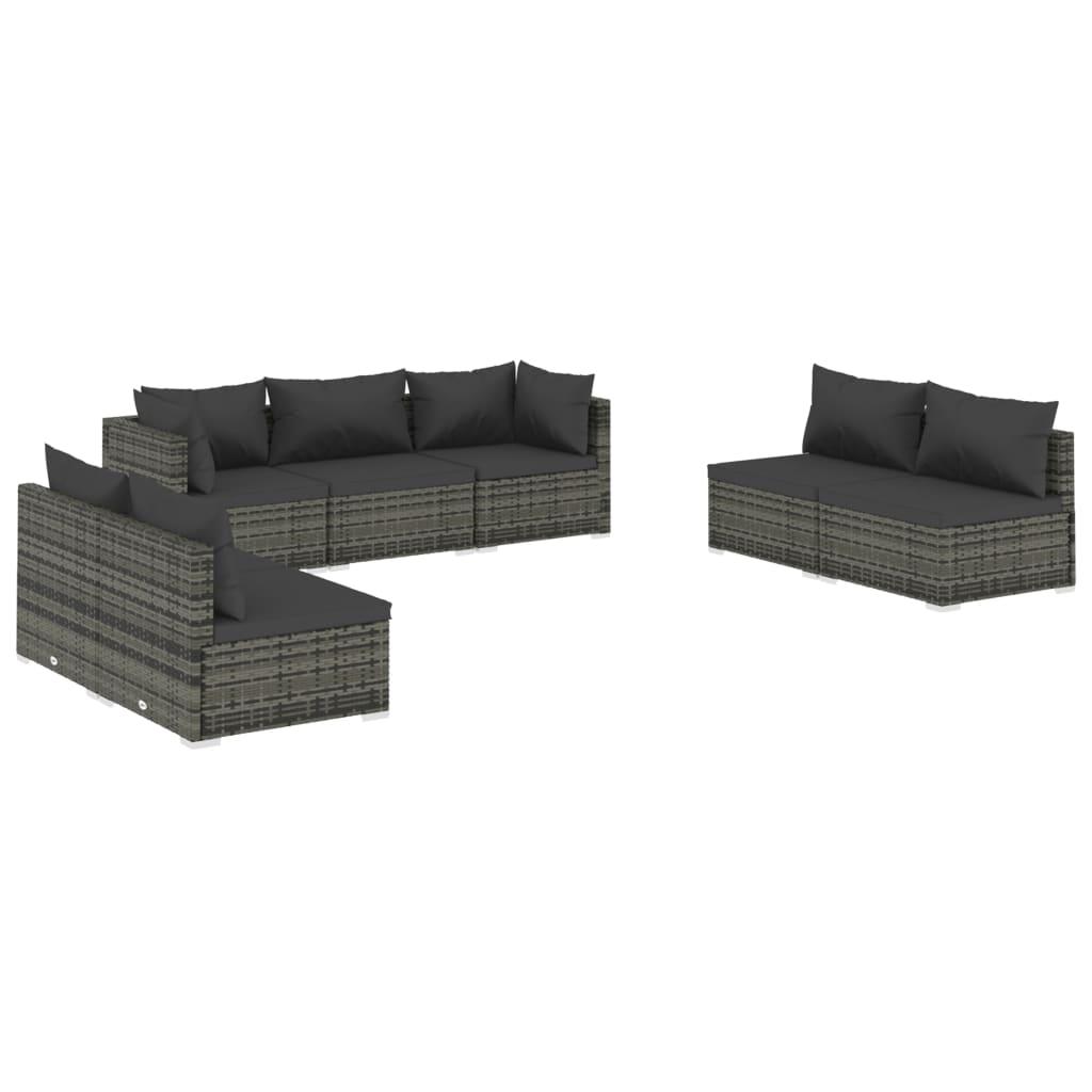 7 Piece Garden Lounge Set with Cushions Poly Rattan Grey