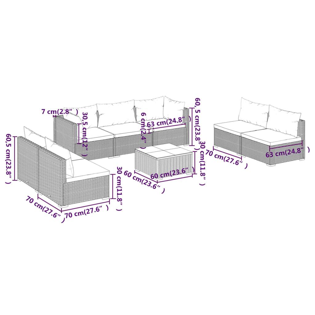 8 Piece Garden Lounge Set with Cushions Poly Rattan Black