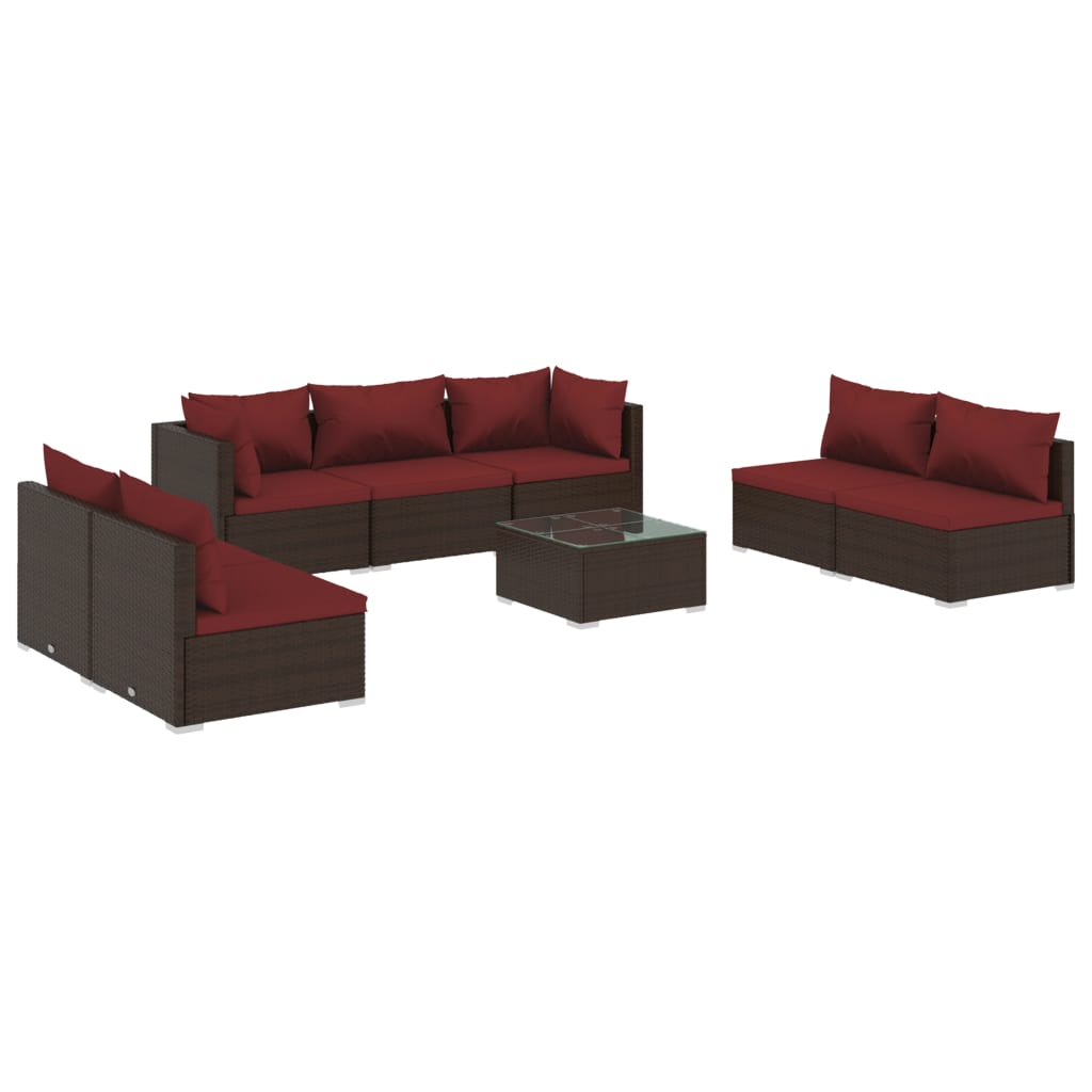 8 Piece Garden Lounge Set with Cushions Poly Rattan Brown