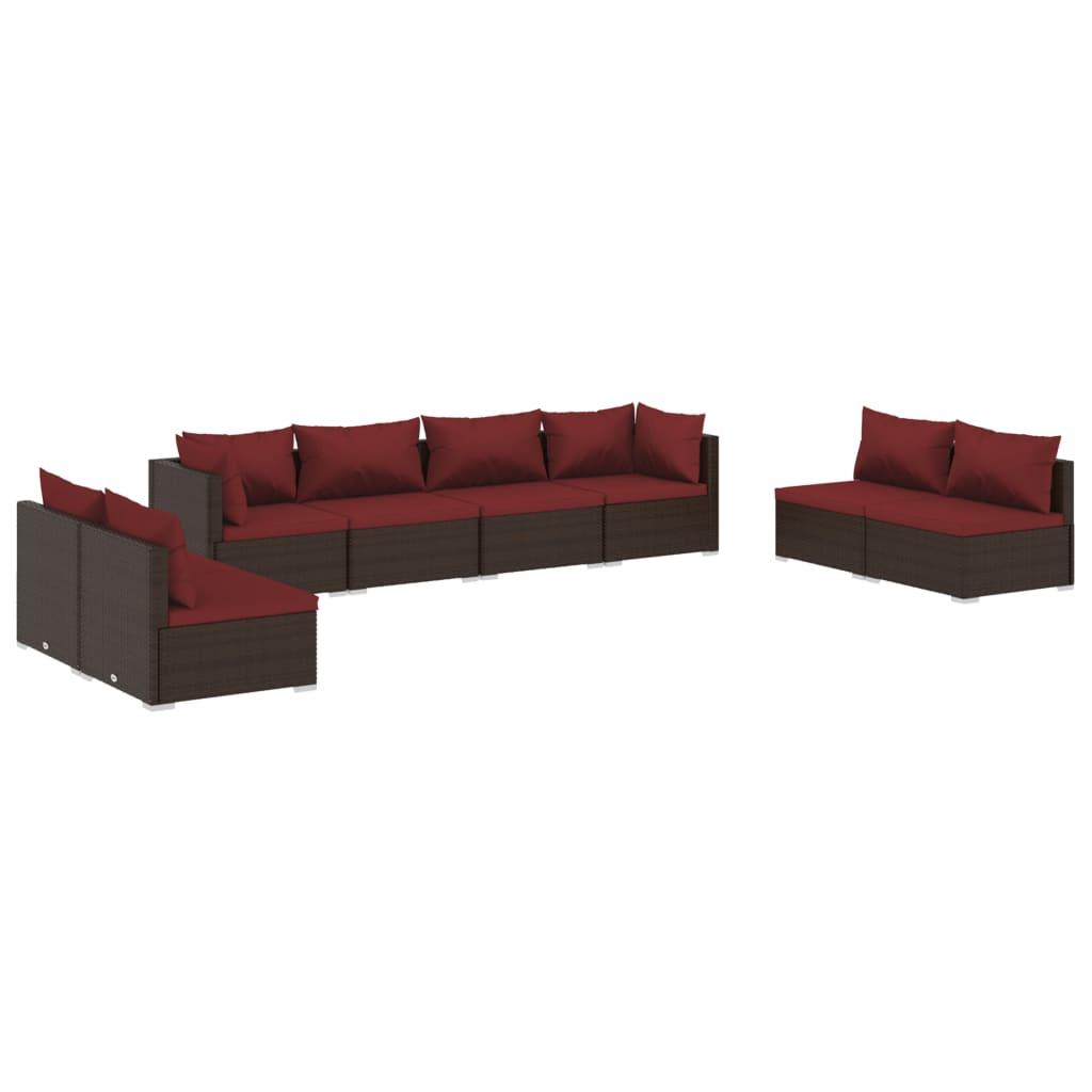 8 Piece Garden Lounge Set with Cushions Poly Rattan Brown