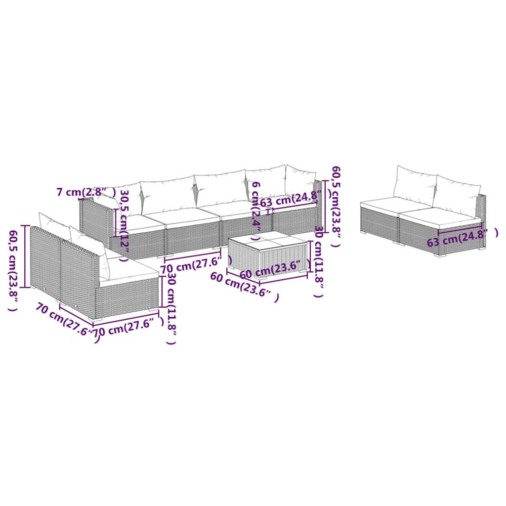 9 Piece Garden Lounge Set with Cushions Poly Rattan Grey