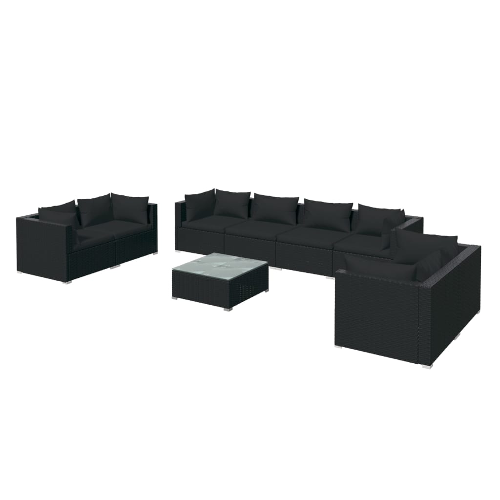 9 Piece Garden Lounge Set with Cushions Poly Rattan Black