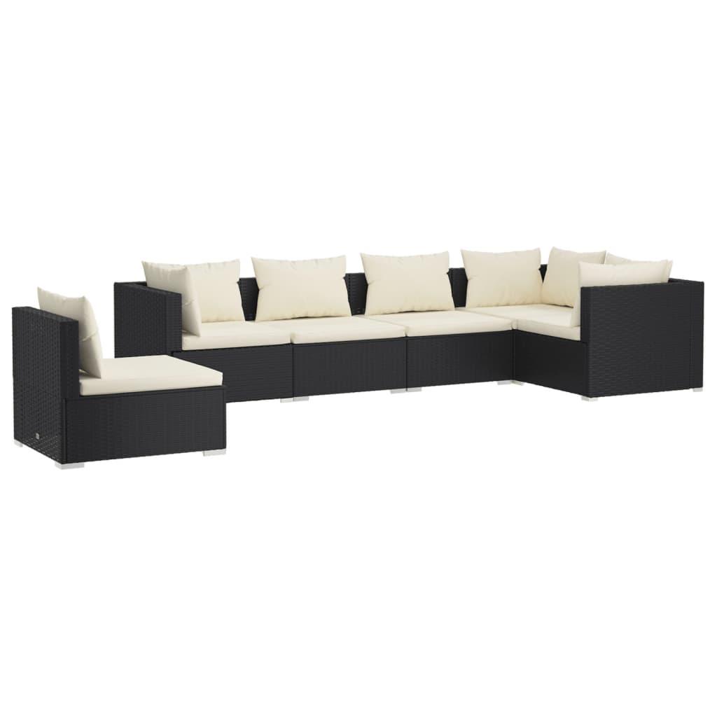6 Piece Garden Lounge Set with Cushions Poly Rattan Black