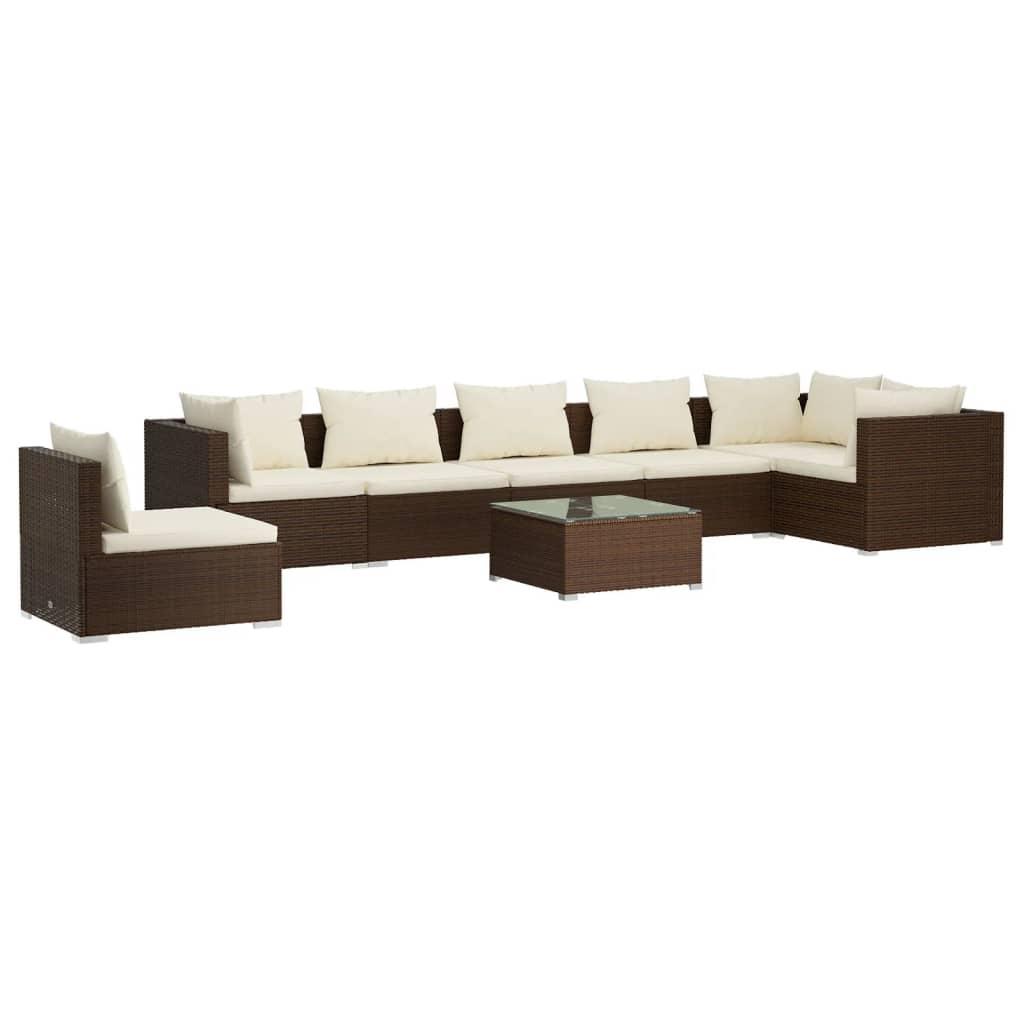 8 Piece Garden Lounge Set with Cushions Poly Rattan Brown