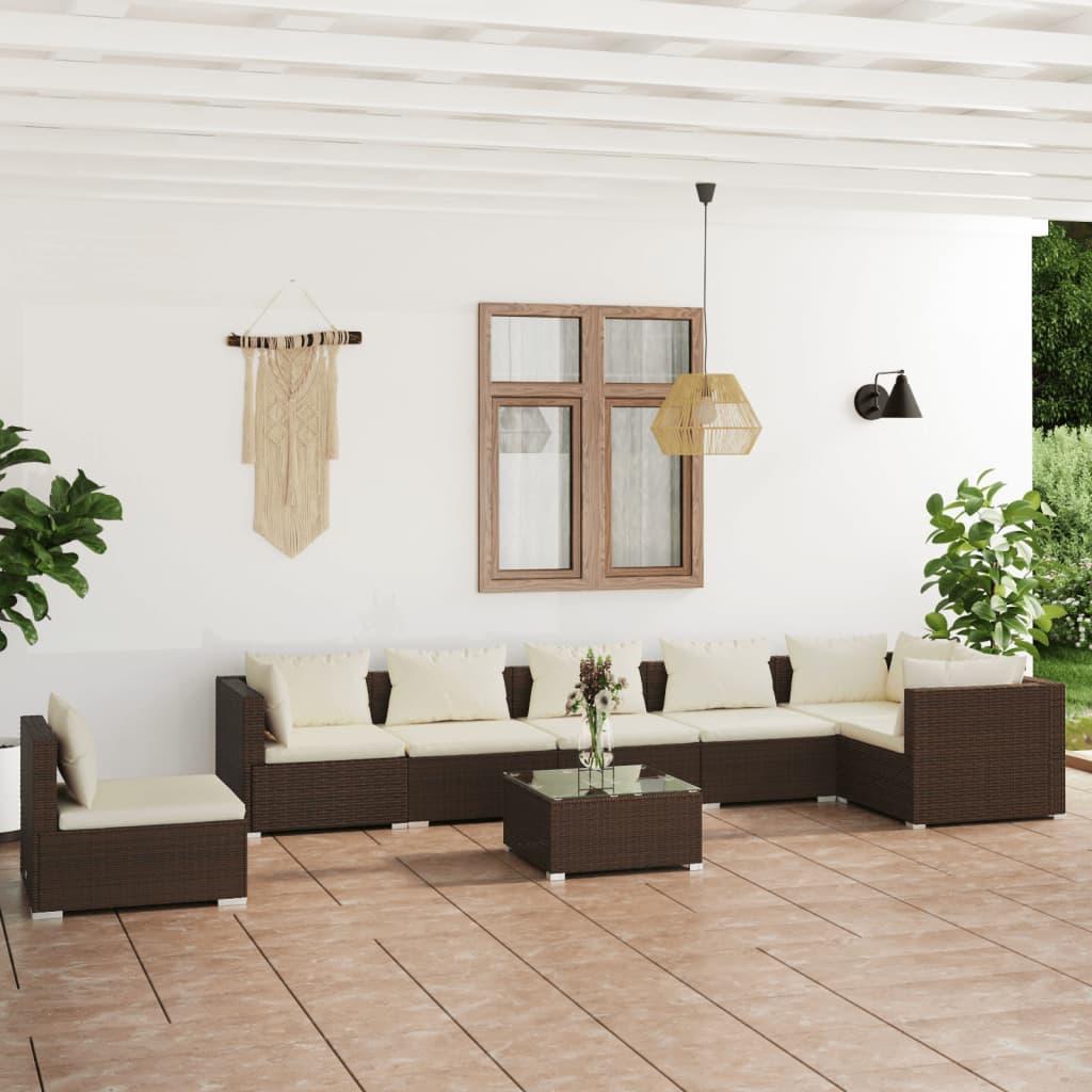 8 Piece Garden Lounge Set with Cushions Poly Rattan Brown