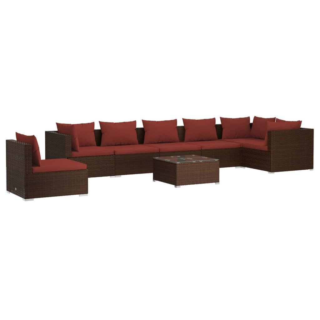 8 Piece Garden Lounge Set with Cushions Poly Rattan Brown