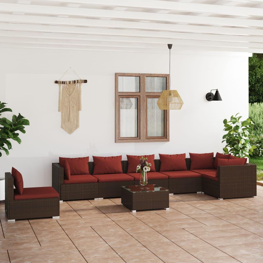 8 Piece Garden Lounge Set with Cushions Poly Rattan Brown