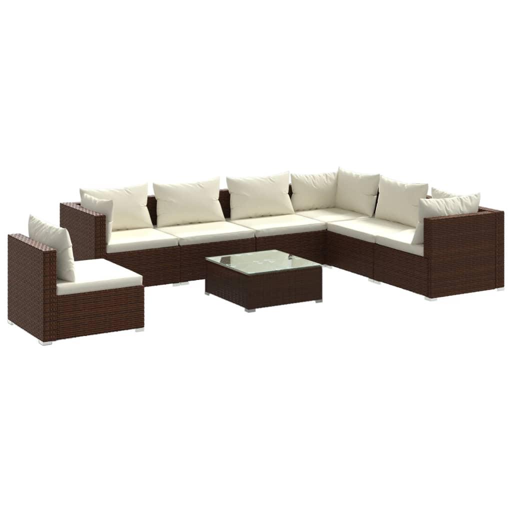 8 Piece Garden Lounge Set with Cushions Poly Rattan Brown