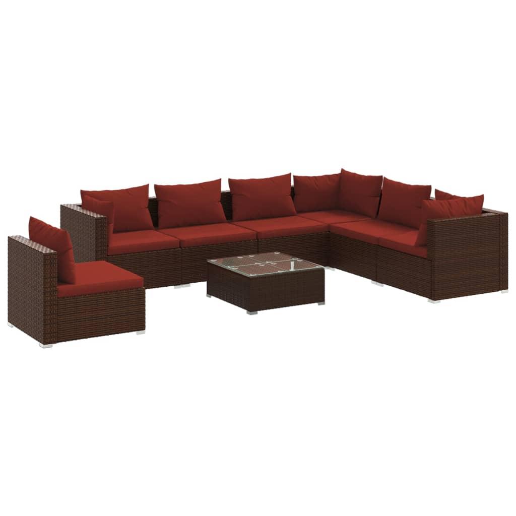 8 Piece Garden Lounge Set with Cushions Poly Rattan Brown