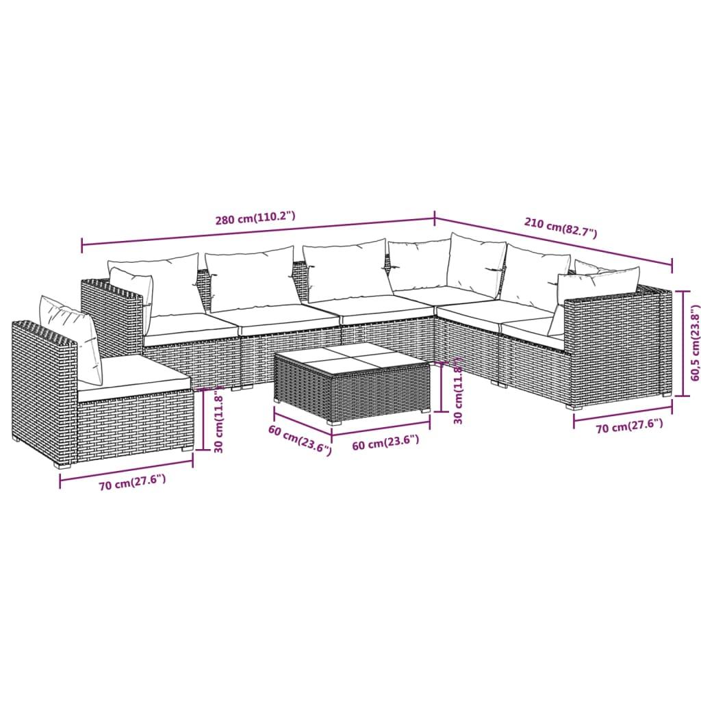 8 Piece Garden Lounge Set with Cushions Poly Rattan Brown