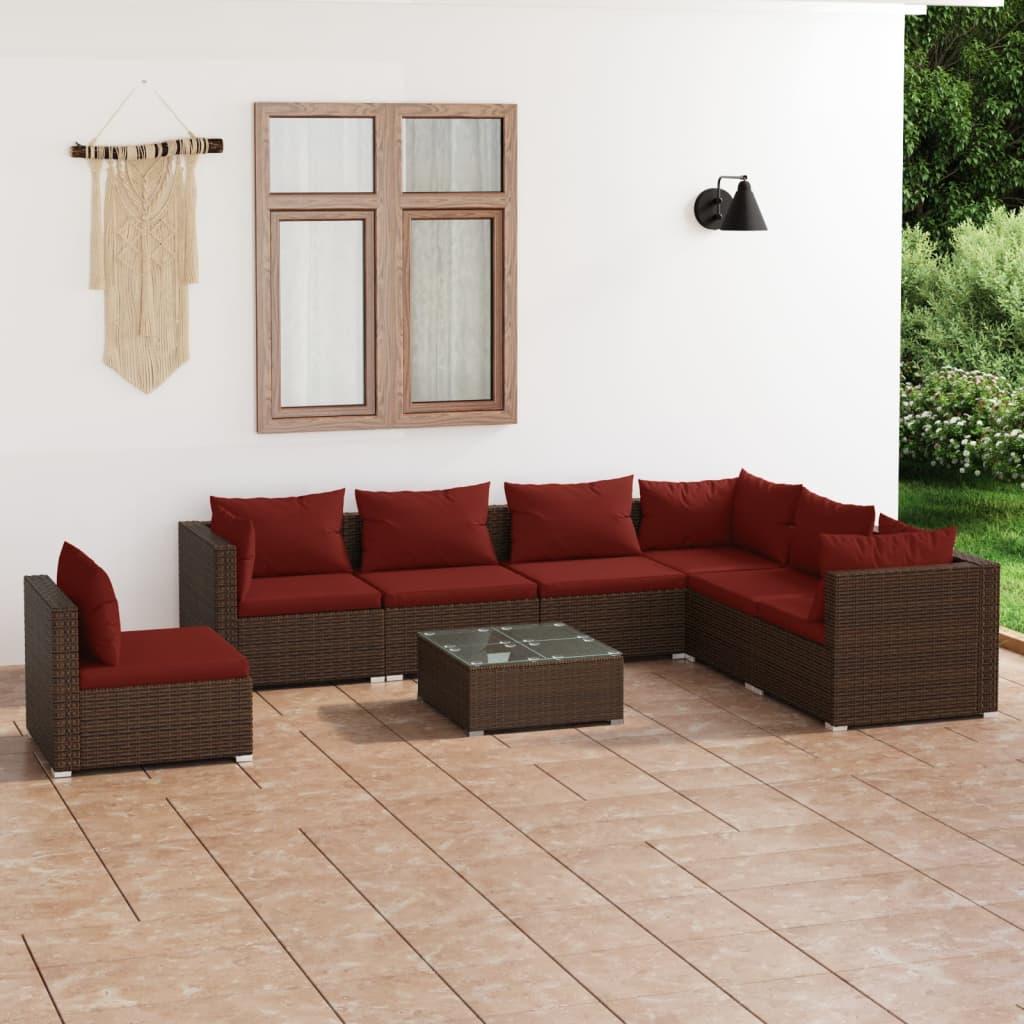 8 Piece Garden Lounge Set with Cushions Poly Rattan Brown