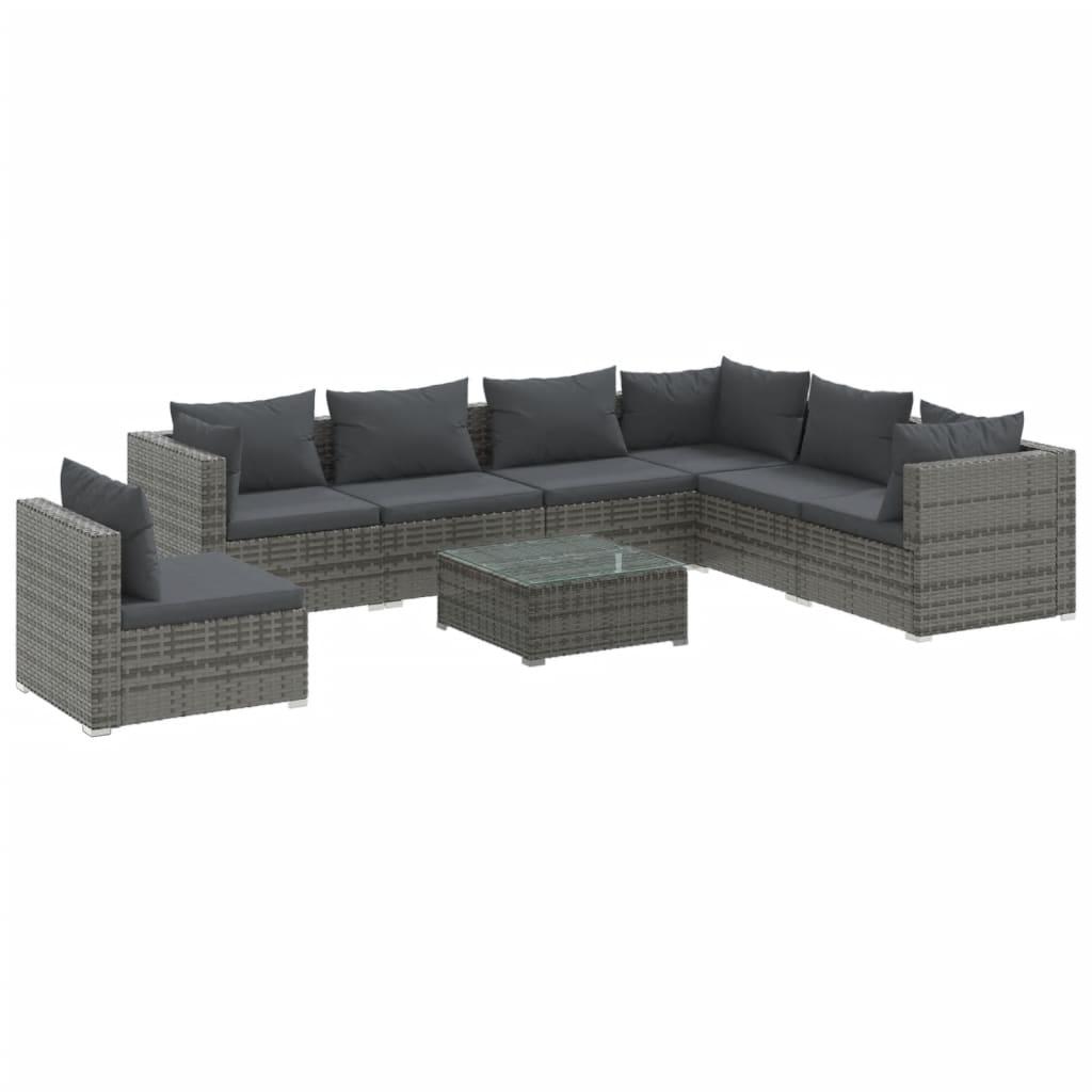 8 Piece Garden Lounge Set with Cushions Poly Rattan Grey