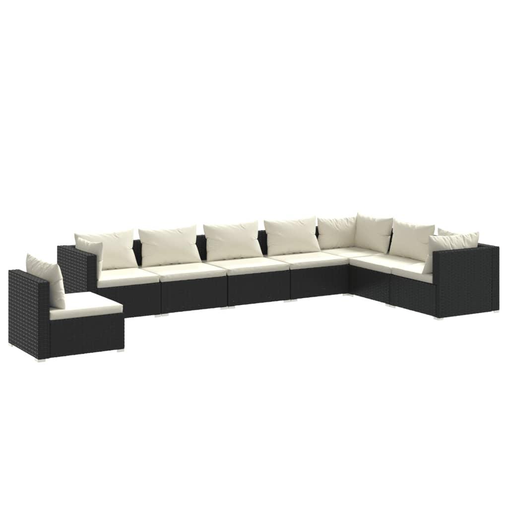 8 Piece Garden Lounge Set with Cushions Poly Rattan Black