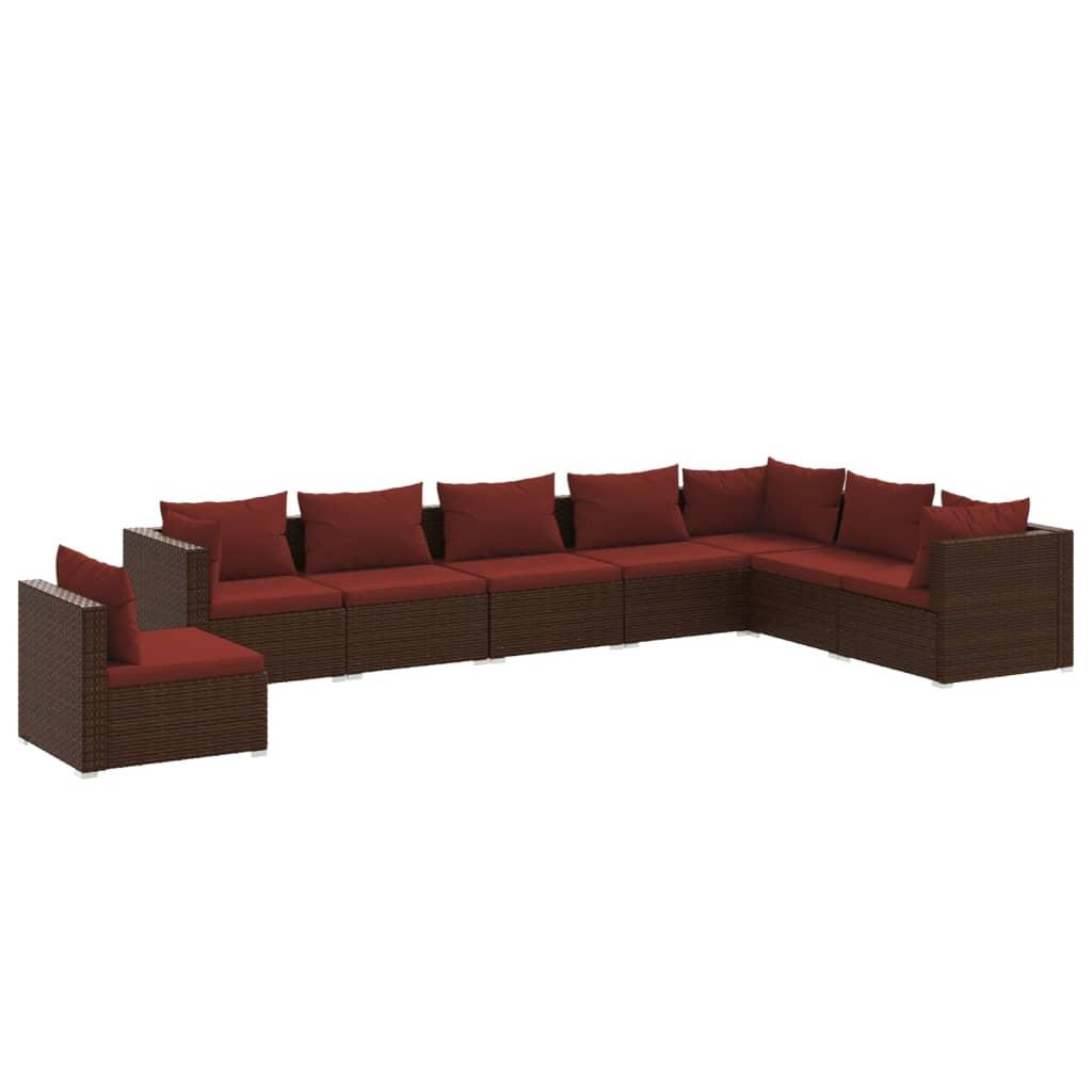 8 Piece Garden Lounge Set with Cushions Poly Rattan Brown
