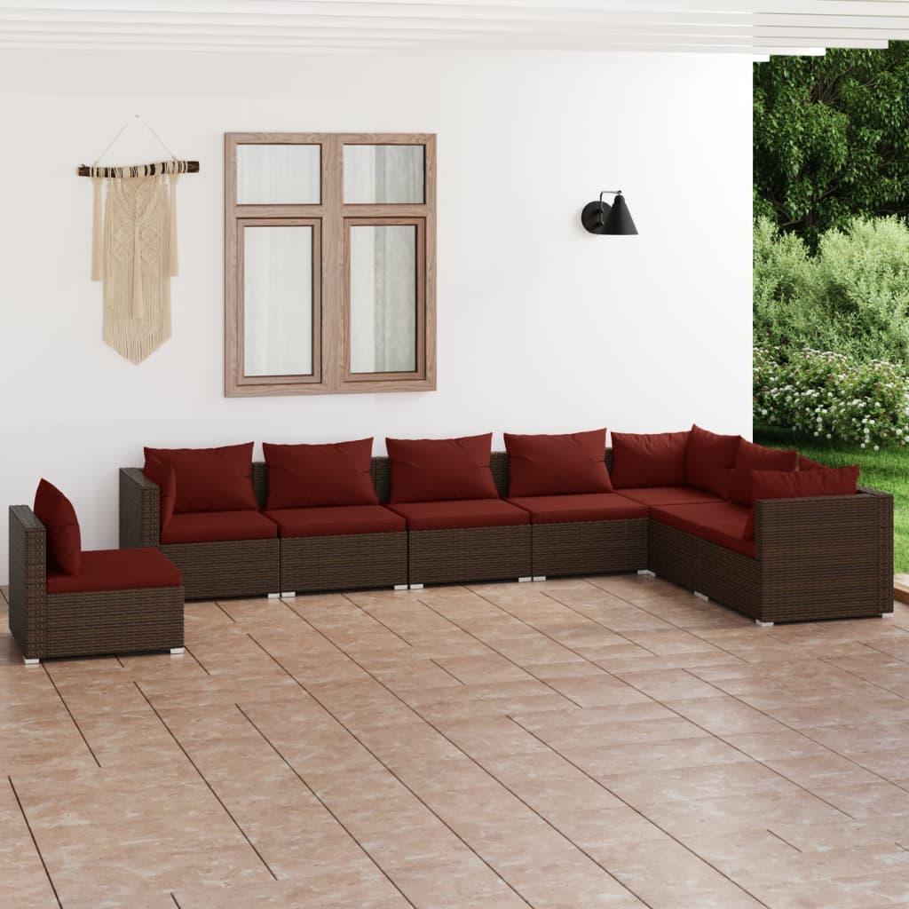 8 Piece Garden Lounge Set with Cushions Poly Rattan Brown