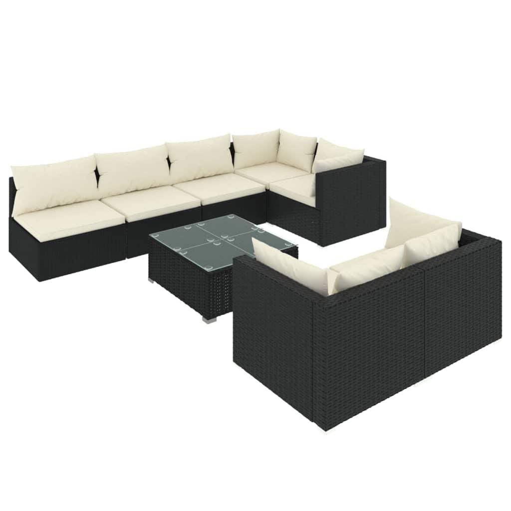 8 Piece Garden Lounge Set with Cushions Black Poly Rattan