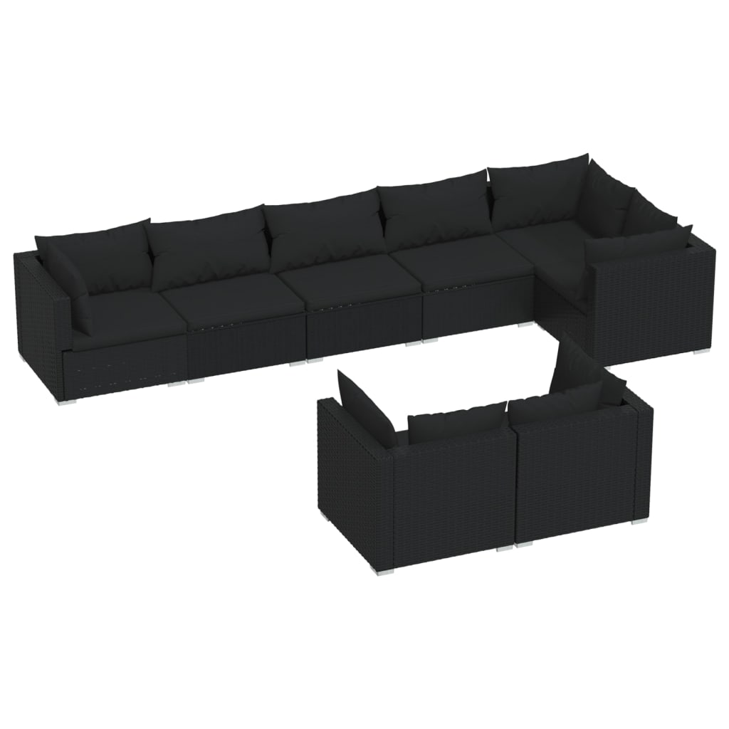 8 Piece Garden Lounge Set with Cushions Black Poly Rattan